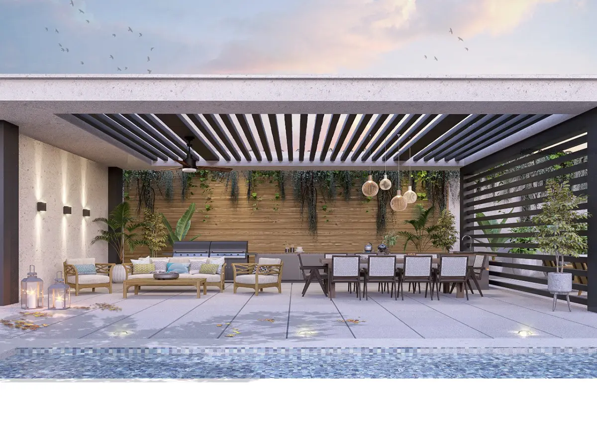 Pool — Modern Pergola With Horizontal, Landscaping Dubai villa
