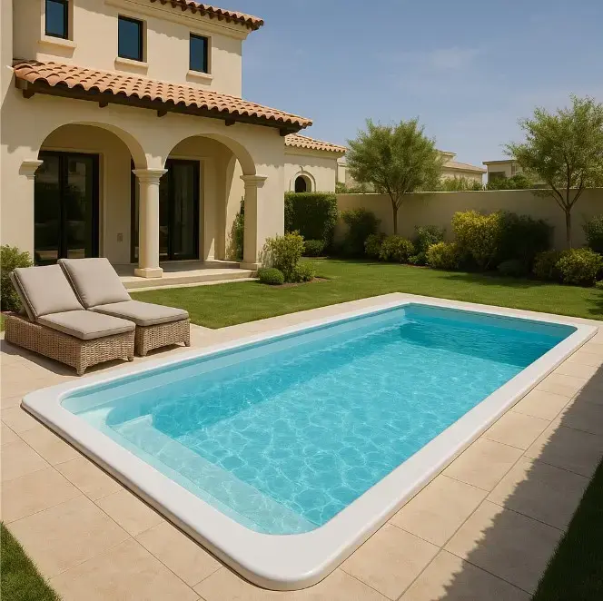 Pool — Rectangular Pool With White Co, Landscaping Dubai villa